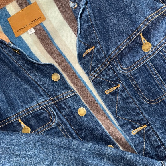 Aritzia Denim Forum Blue Denim Jacket with Tan Corduroy Collar - Picture 2 of 3